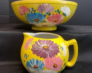 Yellow Floral Ransburg Serving Bowl And Pitcher
