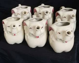 Set Of Six Vintage Shawnee Pottery Elephant Creamers