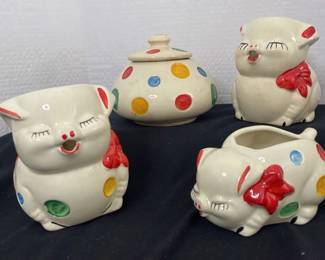 1950s American Bisque Shawnee Polka Dot Creamer Jar And Plant Holder