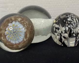 Three Glass Paperweights One Oreign