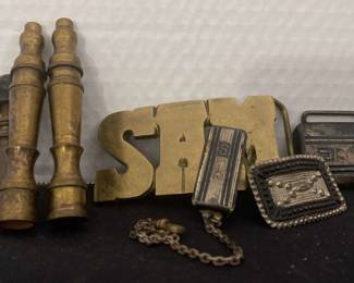 Hickok Bronze Art Deco 1930s Brass 1970s Buckle Shoe Buckles With Brass Lamp Finials