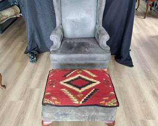 Gray Microfiber Wing Back Chair With Ottoman