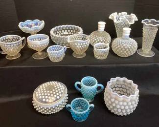 Fenton Blue White Opalescent Hobnail Glass Collection