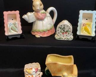 Vintage Takahashi Rabbit Teapot Clock Wall Pockets Duck Planters