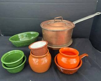 Gottfrid Carlson Eskilstuna Copper Pot With Collection Of Ramekins