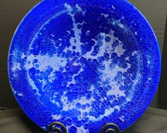 Handcrafted Pottery Blue Glazed Bowl Signed By Artist