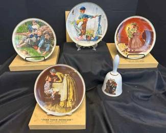 1970s Normal Rockwell Adventures Of Tom Sawyer Series Of Four Collectible Plates With Bell