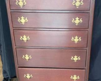 Drexel 5 Drawer Mahogany Chest With Brass Hardware