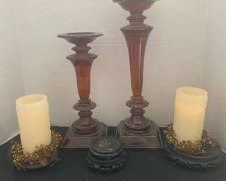 2 Vintage Amber Resin Candle Holders Faux Candles With Wooden Candle Holders