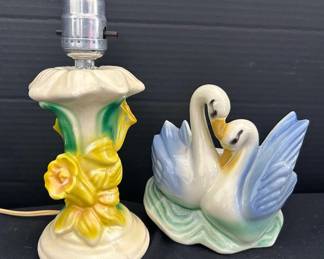 American Bisque Swans Lamp Base With Vintage Portable Lamp