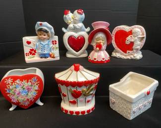 Adorable Vintage 1950s Lefton Relfo Japan Valentines Hearts Planters And Vase