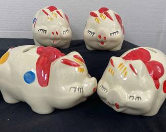 4 Vintage 1950s Shawnee Ceramic Piggy Banks