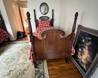 Pair Twin Beds, Carved Posts and Feet