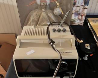 Vintage Portable TV and Holiday Barbie