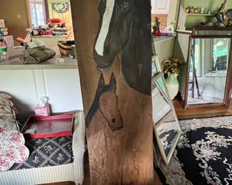 Large Horse Painting on Slab of Wood
