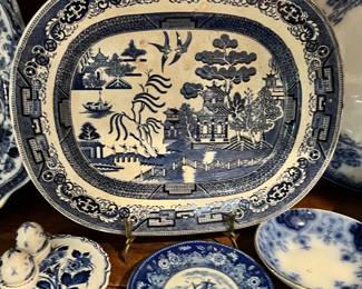 English Blue Willow Platter, More Flow Blue