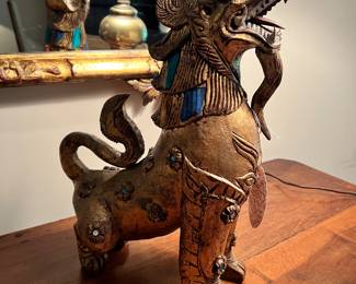 Carved Wood Bejeweled Foo Dog/Lion?
