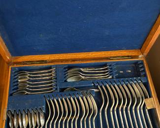 HUGE flatware set in antique box