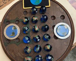 Antique solitaire board ( hand made marbles are sold separately)