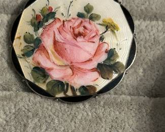 Vintage Guilloche rose brooch