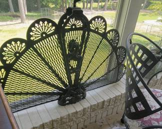 vintage, antique peacock fireplace screen