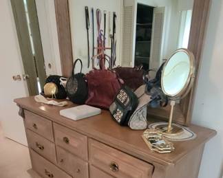 dresser, vintage purse