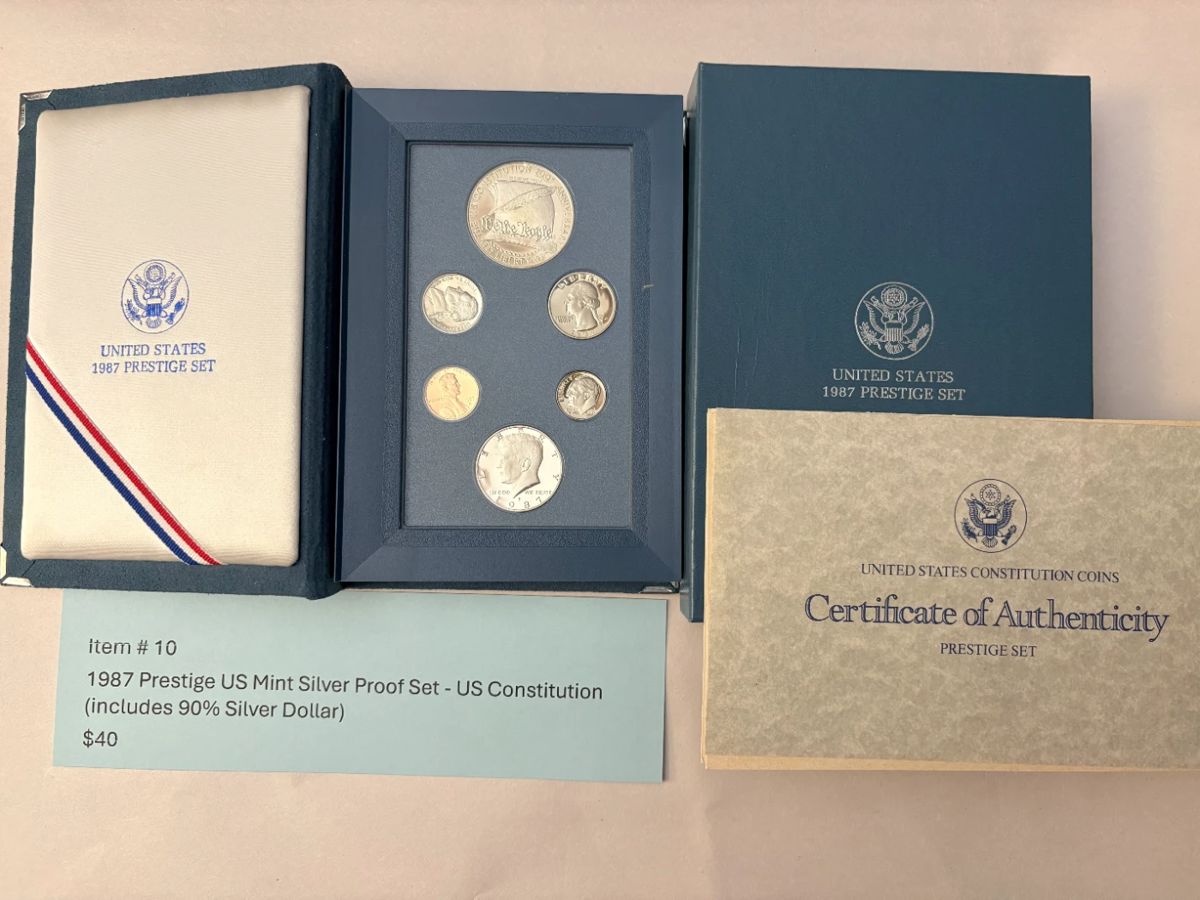 Item # 10 : 1987 Prestige US Mint Silver Proof Set - US Constitution (includes 90% Silver Dollar) $40.00