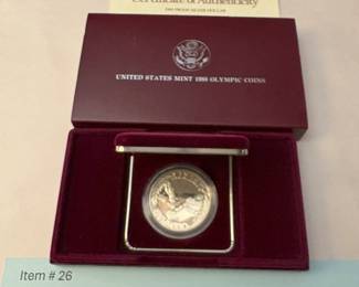 Item # 26 : 1988 United States Mint Olympic Proof 90% Silver Dollar $30.00