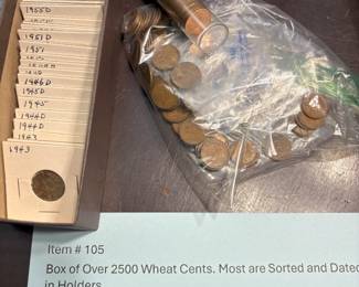 Item # 105 : Box of Over 2500 Wheat Cents. Most are Sorted and Dated in Holders. $200.00