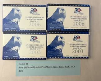 Item # 58 : Four (4) State Quarter Proof Sets 2003, 2003, 2006, 2006 $20.00