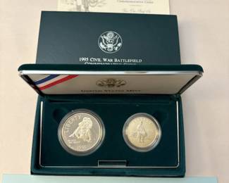 Item # 28 : 1995 Civil War Battlefield Proof 90% Silver Dollar & Clad Half-Dollar Set $35.00