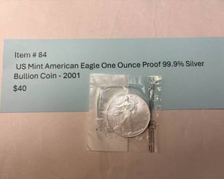 Item # 84 : US Mint American Eagle One Ounce Proof 99.9% Silver Bullion Coin - 2001 $40.00