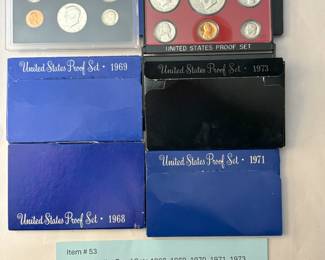 Item # 53 : Six (6) US Mint Proof Sets 1968, 1969, 1970, 1971, 1973, 1975 $45.00