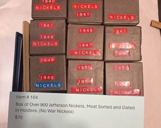 Item # 104 : Box of Over 900 Jefferson Nickels. Most Sorted and Dated in Holders. (No War Nickels) $70.00