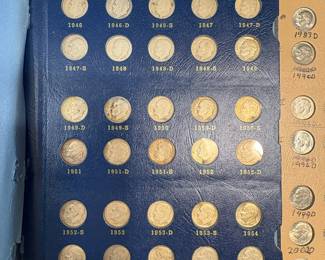 Item # 103 : Full 1946-1987 Roosevelt Dime Set in Whitman Album (No Proofs) 48 Silver, 42 Clad $150.00