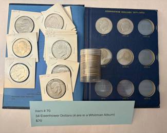 Item # 70 : 34 Eisenhower Dollars (4 are in a Whitman Album) $70.00