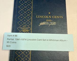 Item # 96 : Partial 1941-1974 Lincolnn Cent Set in Whitman Album - 95 Coins $20.00