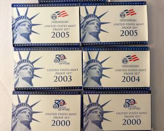 Item # 65 : Seven (7) US Mint Proof Sets 2000, 2000, 2003,2004, 2005, 2005, 2006 $50.00