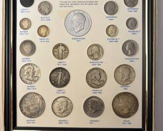 Item # 91 : United States 20th Century Type Coins in Frame 25 Coins Total $200.00
