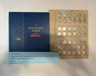 Item # 102 : Full 1946-1987 Roosevelt Dime Set in Whitman Album (No Proofs) 48 Silover, 42 Clad $150.00