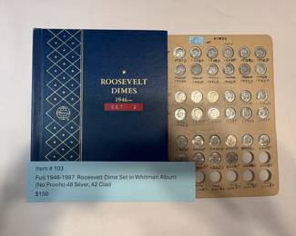 Item # 103 : Full 1946-1987 Roosevelt Dime Set in Whitman Album (No Proofs) 48 Silver, 42 Clad $150.00