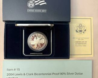 Item # 15 : 2004 Lewis & Clark Bicentennial Proof 90% Silver Dollar US Mint $30.00