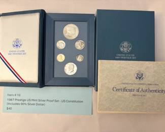 Item # 10 : 1987 Prestige US Mint Silver Proof Set - US Constitution (includes 90% Silver Dollar) $40.00
