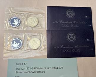 Item # 47 : Two (2) 1971-S US Mint Uncirculated 40% Silver Eisenhower Dollars $25.00