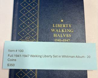 Item # 100 : Full 1941-1947 Walking Liberty Set in Whitman Album - 20 Coins $350.00