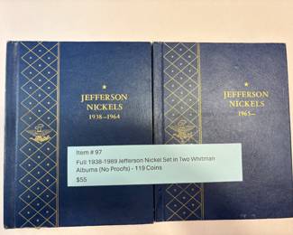 Item # 97 : Full 1938-1989 Jefferson Nickel Set in Two Whitman Albums (No Proofs) - 119 Coins $55.00