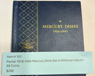 Item # 101 : Partial 1916-1945 Mercury Dime Set in Whitman Album - 69 Coins $250.00