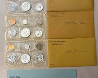 Item # 50 : Three (3) Proof Sets 1961, 1962, 1963 $90.00
