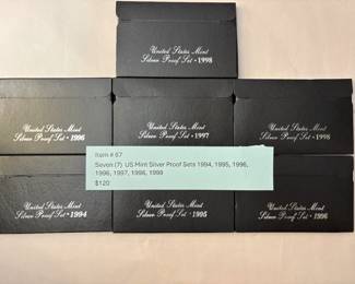 Item # 67 : Seven (7) US Mint Silver Proof Sets 1994, 1995, 1996, 1996, 1997, 1998, 1998 $120.00