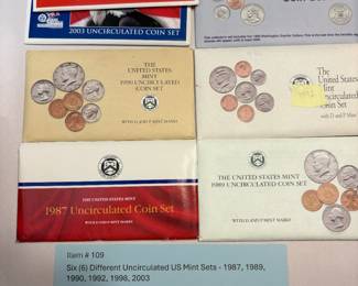 Item # 109 : Six (6) Different Uncirculated US Mint Sets - 1987, 1989, 1990, 1992, 1998, 2003 $30.00